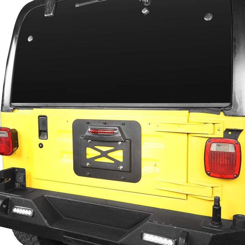 Hooke Road Wrangler Spare Tire Delete License Plate Relocation Kit w/Plate Illuminate Light & Third Brake Light for 1997-2006 Jeep Wrangler TJ & Unlimited - Image 2